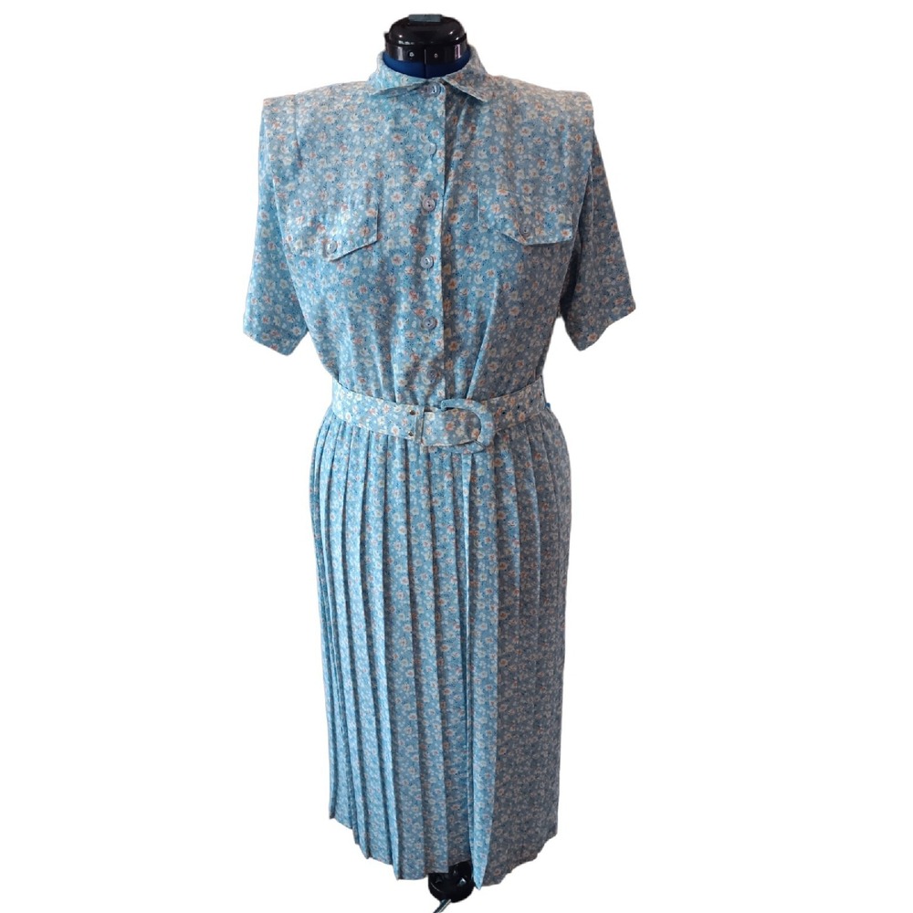 Leslie Fay Womens Floral Belted Pleated Collar Long Sheath dress size 10 AA303